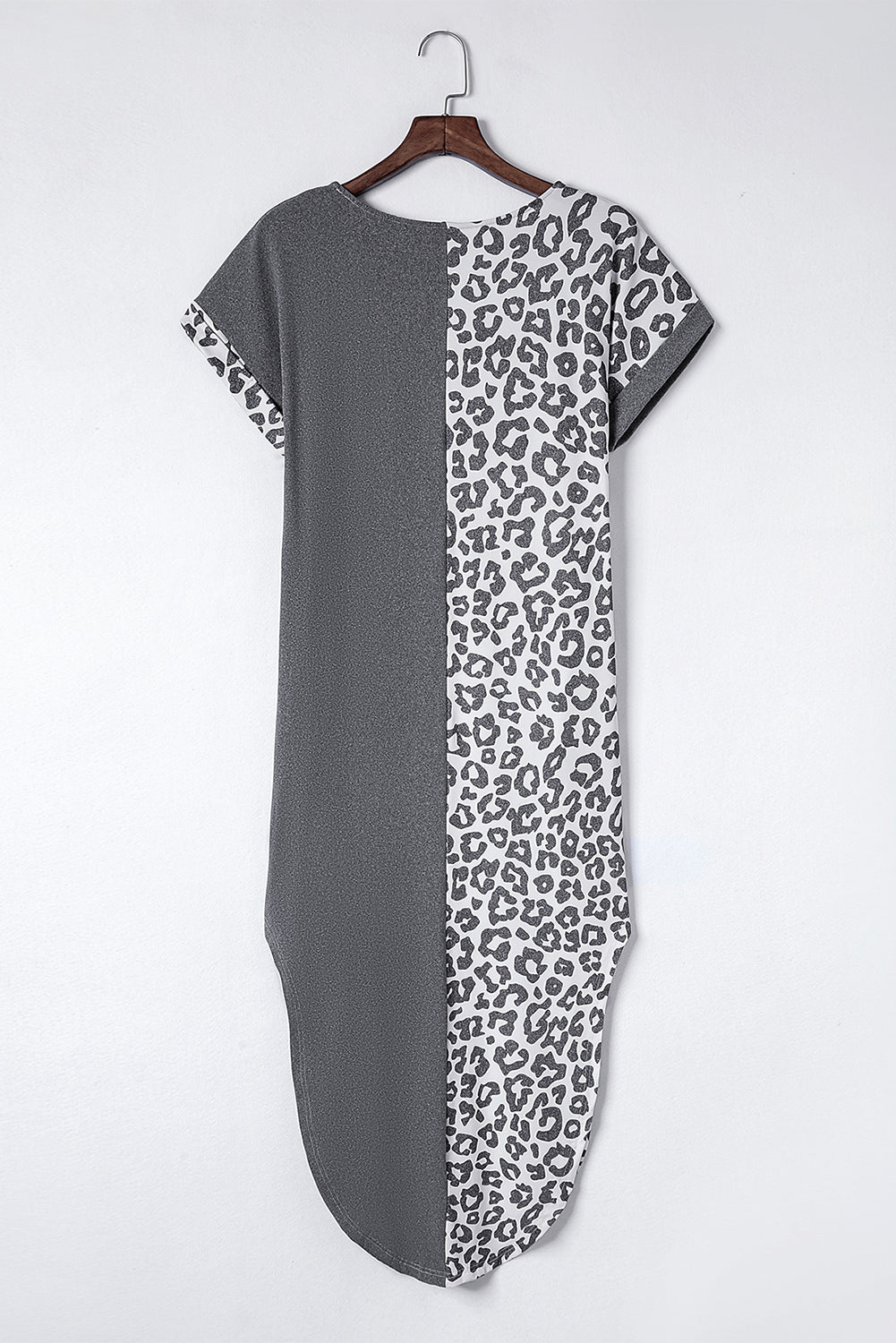 Multicolor Leopard Contrast Short Sleeve Plus Size T-shirt Dress