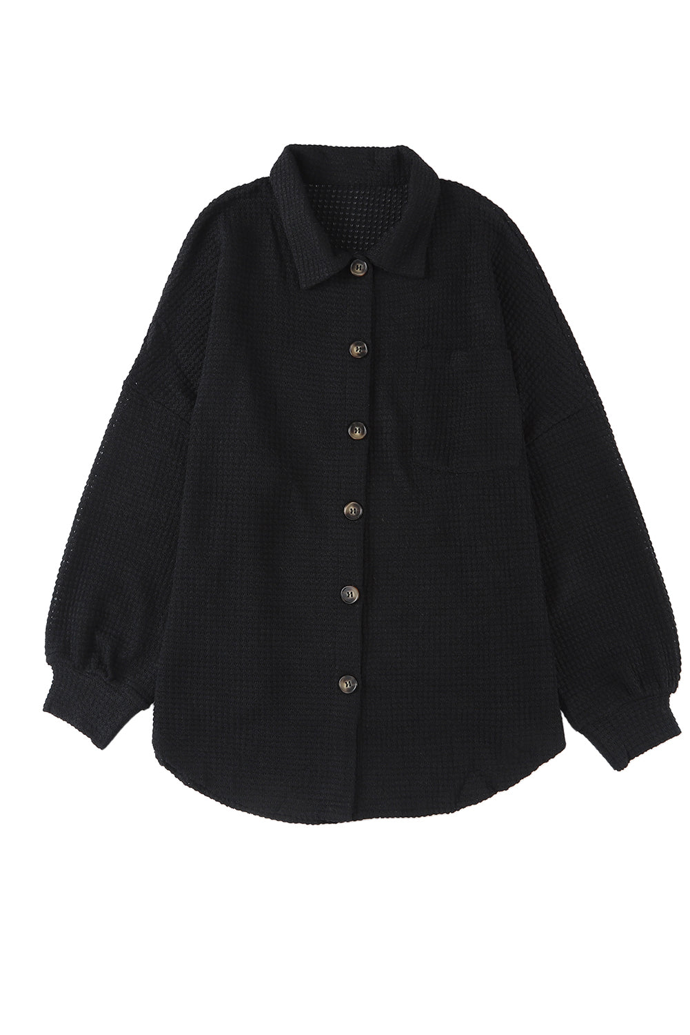 Black Plus Size Chest Pocket Waffle Knit Shirt