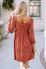 Chestnut Plus Size Suede Square Neck Balloon Sleeve Dress
