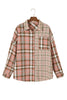 Pink Plus Size Color Block Plaid Long Sleeve Shirt with Pocket