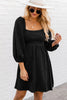 Chestnut Plus Size Suede Square Neck Balloon Sleeve Dress