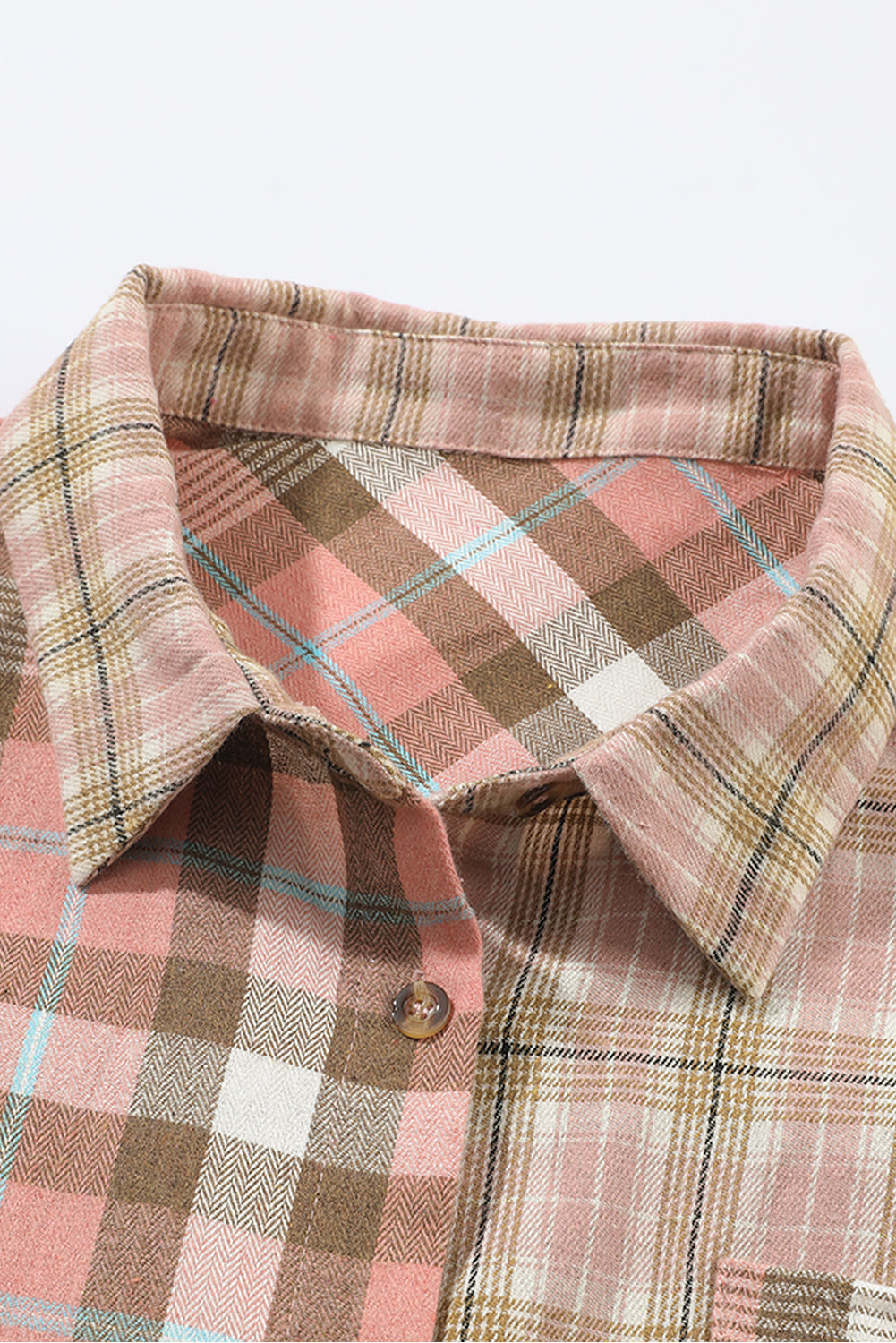 Pink Plus Size Color Block Plaid Long Sleeve Shirt with Pocket