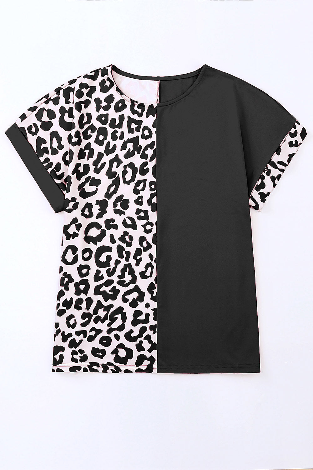 Multicolor Leopard Contrast Short Sleeve Plus Size T-shirt Dress