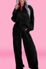 Black 3/4 Sleeve Pleated Plus Size Homewear Shorts Set