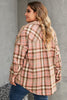 Pink Plus Size Color Block Plaid Long Sleeve Shirt with Pocket