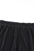 Black 3/4 Sleeve Pleated Plus Size Homewear Shorts Set