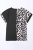 Multicolor Leopard Contrast Short Sleeve Plus Size T-shirt Dress