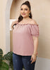 Plus Size Ruffled off-Shoulder Casual Shirt