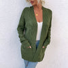 Sweater Women Autumn Winter New  Twist Mid-Length Pocket Knitted Cardigan Coat