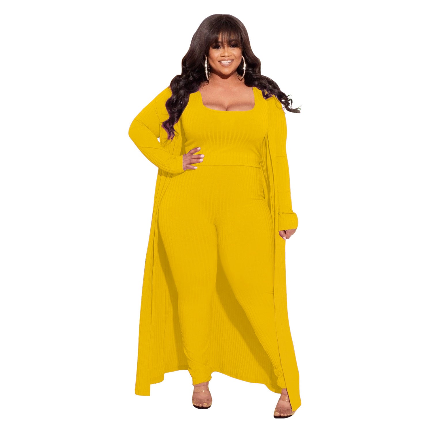 Plus Size Solid Color Three Piece Casual Set
