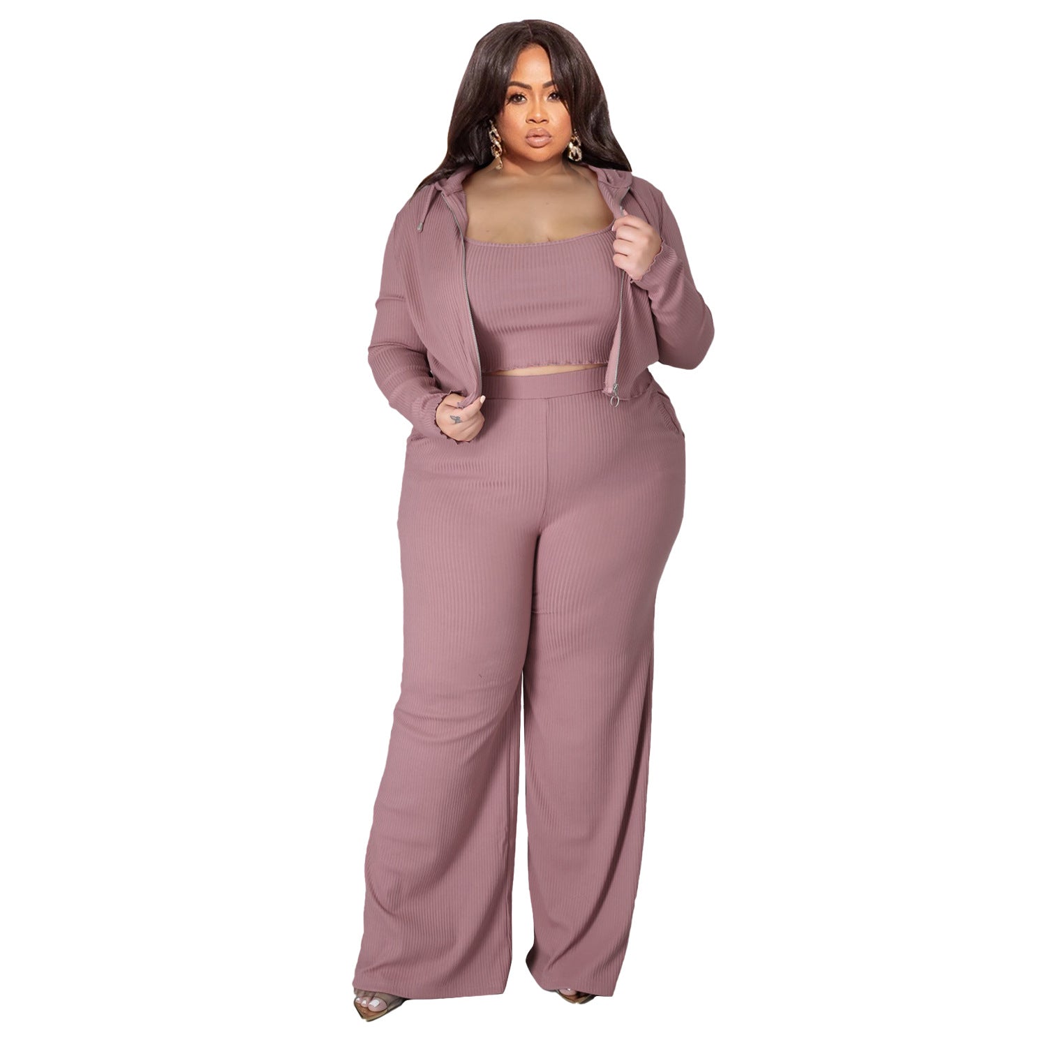 Plus Size Solid Color Three Piece Sporty Set