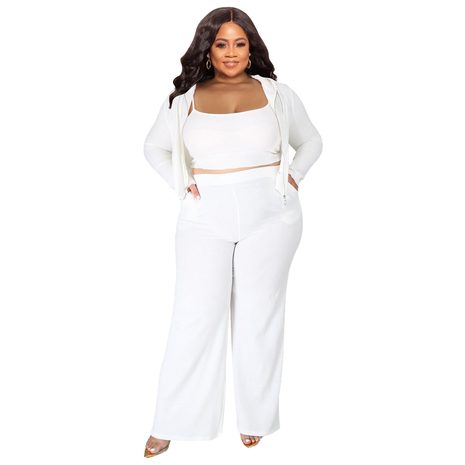 Plus Size Solid Color Three Piece Sporty Set