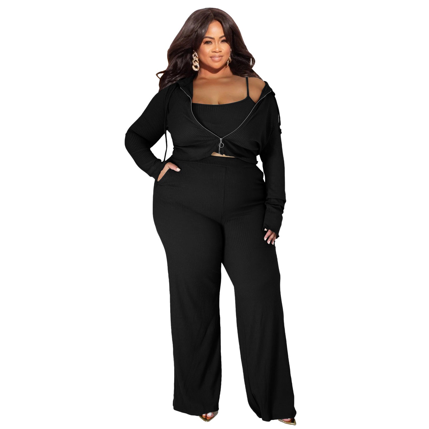 Plus Size Solid Color Three Piece Sporty Set