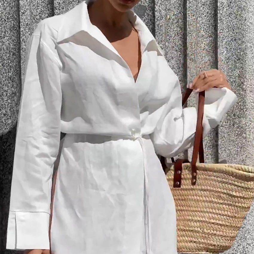 White Linen Long Sleeved Wrap Shirt