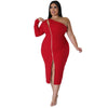 Plus Size Front Zipper Slit Dress