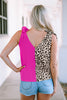 Multicolor Leopard Contrast Short Sleeve Plus Size T-shirt Dress