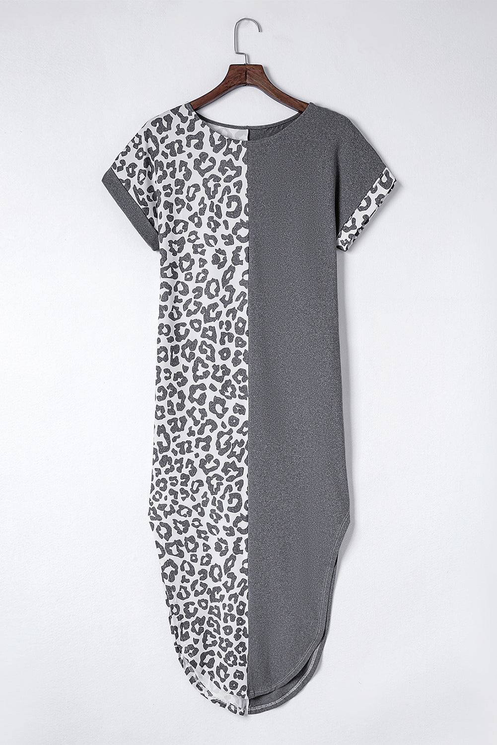 Multicolor Leopard Contrast Short Sleeve Plus Size T-shirt Dress