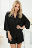 Black 3/4 Sleeve Pleated Plus Size Homewear Shorts Set