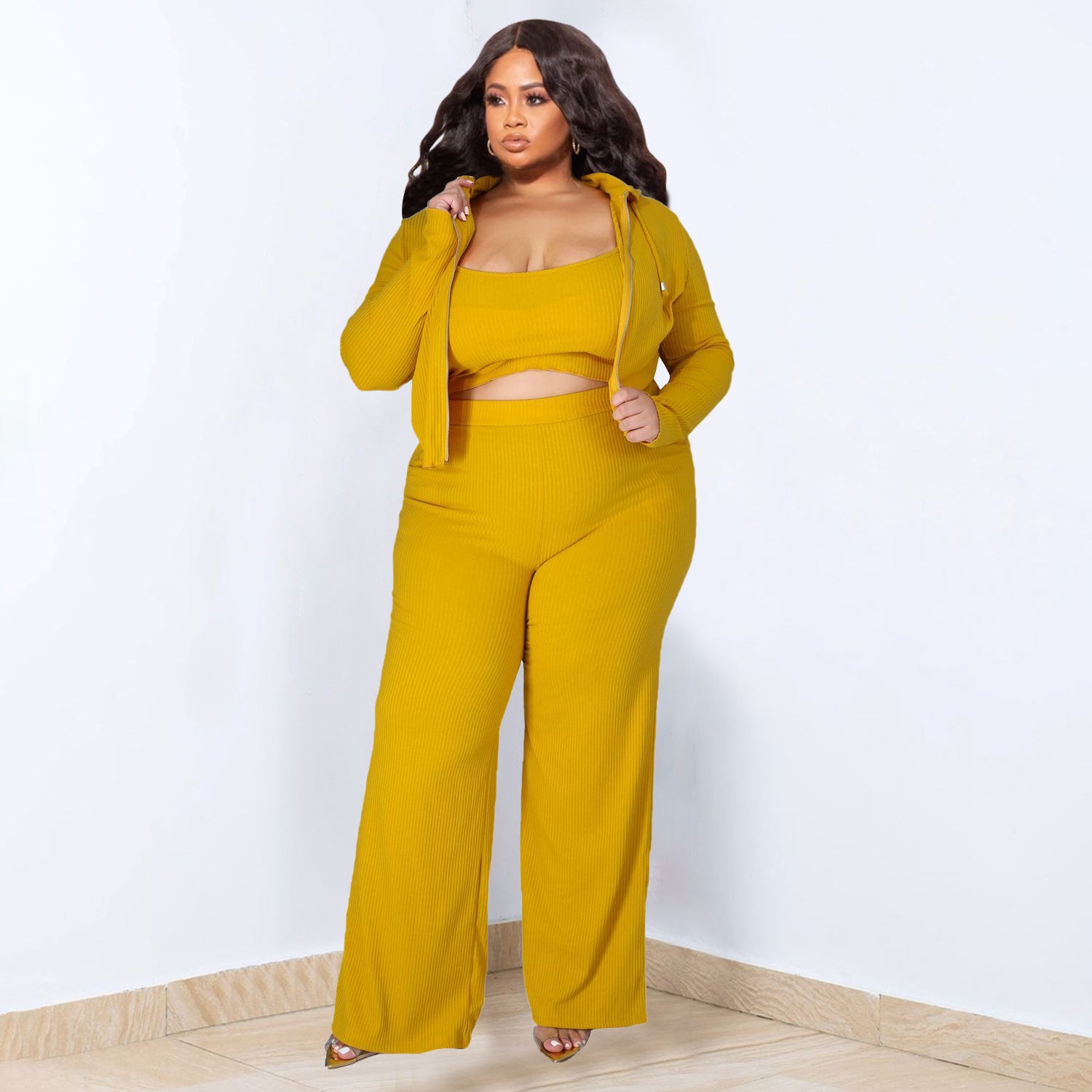 Plus Size Solid Color Three Piece Sporty Set