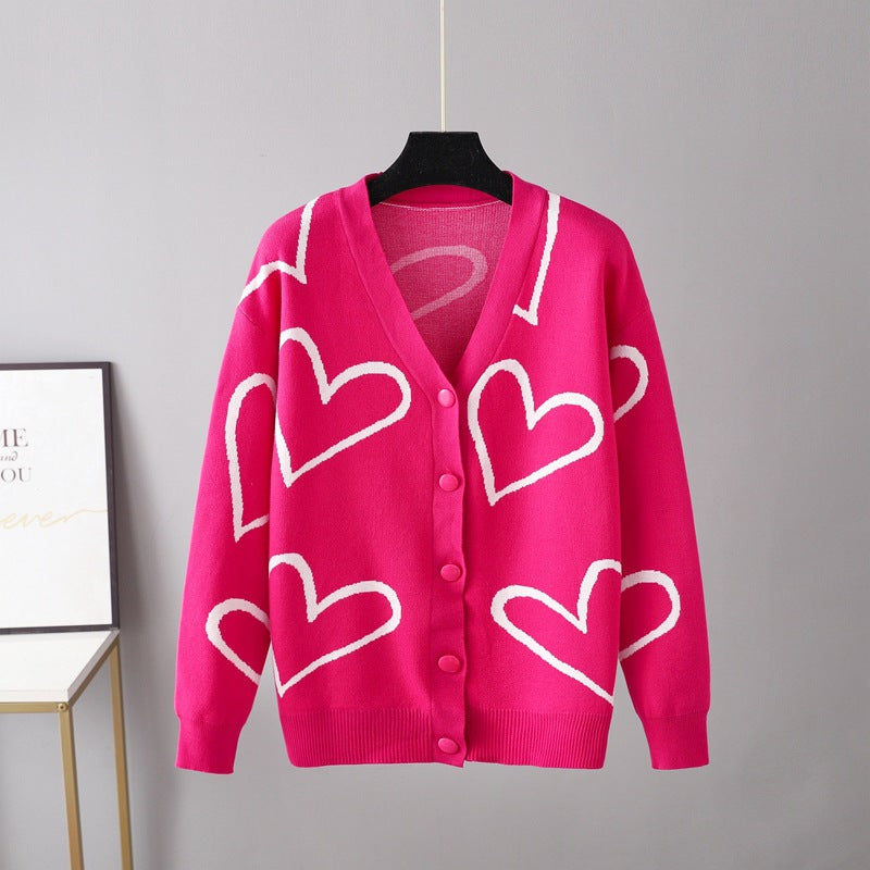 Color Contrast Love Cardigan Sweater