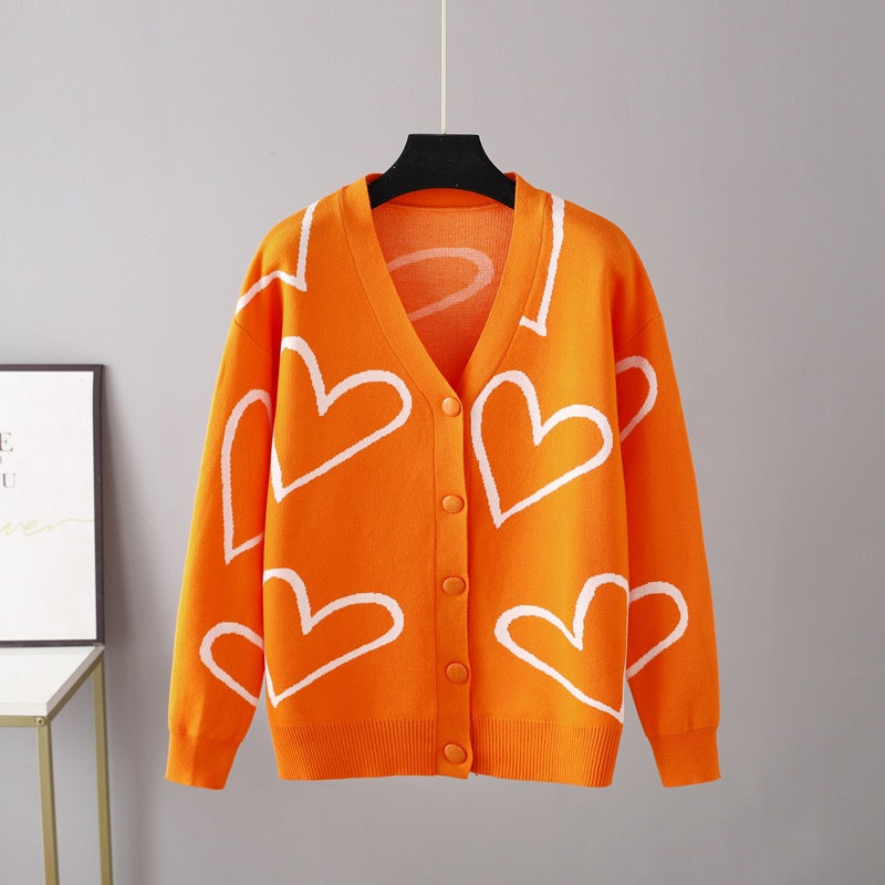 Color Contrast Love Cardigan Sweater