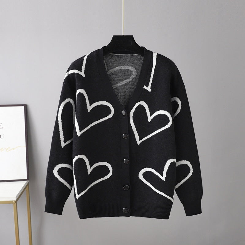 Color Contrast Love Cardigan Sweater