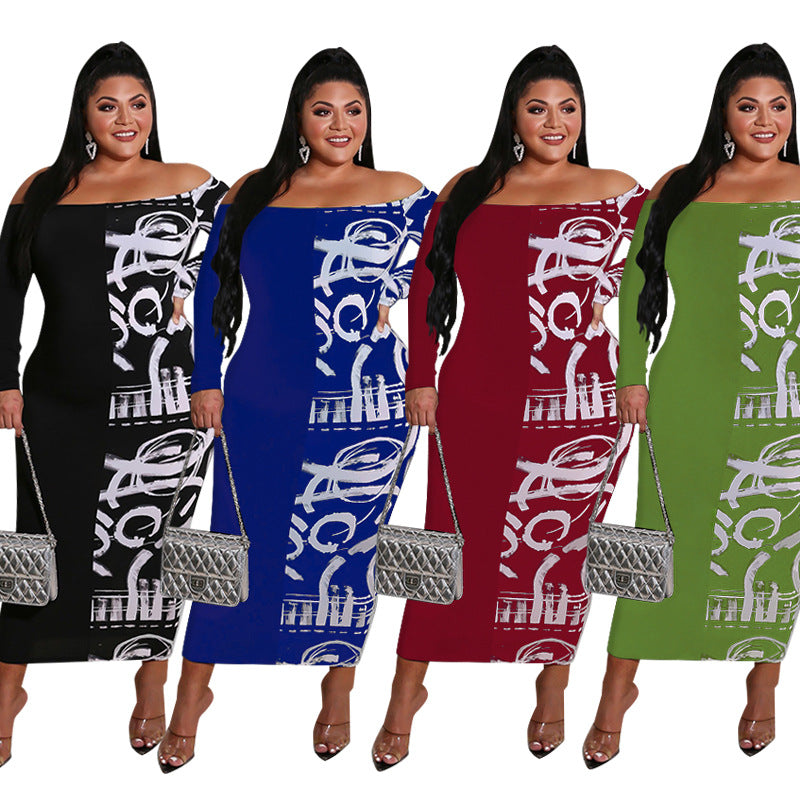 Plus Size / All Size Graffiti Off-the-Shoulder Dress