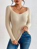 Solid Sweetheart Neckline Ribbed Sweater