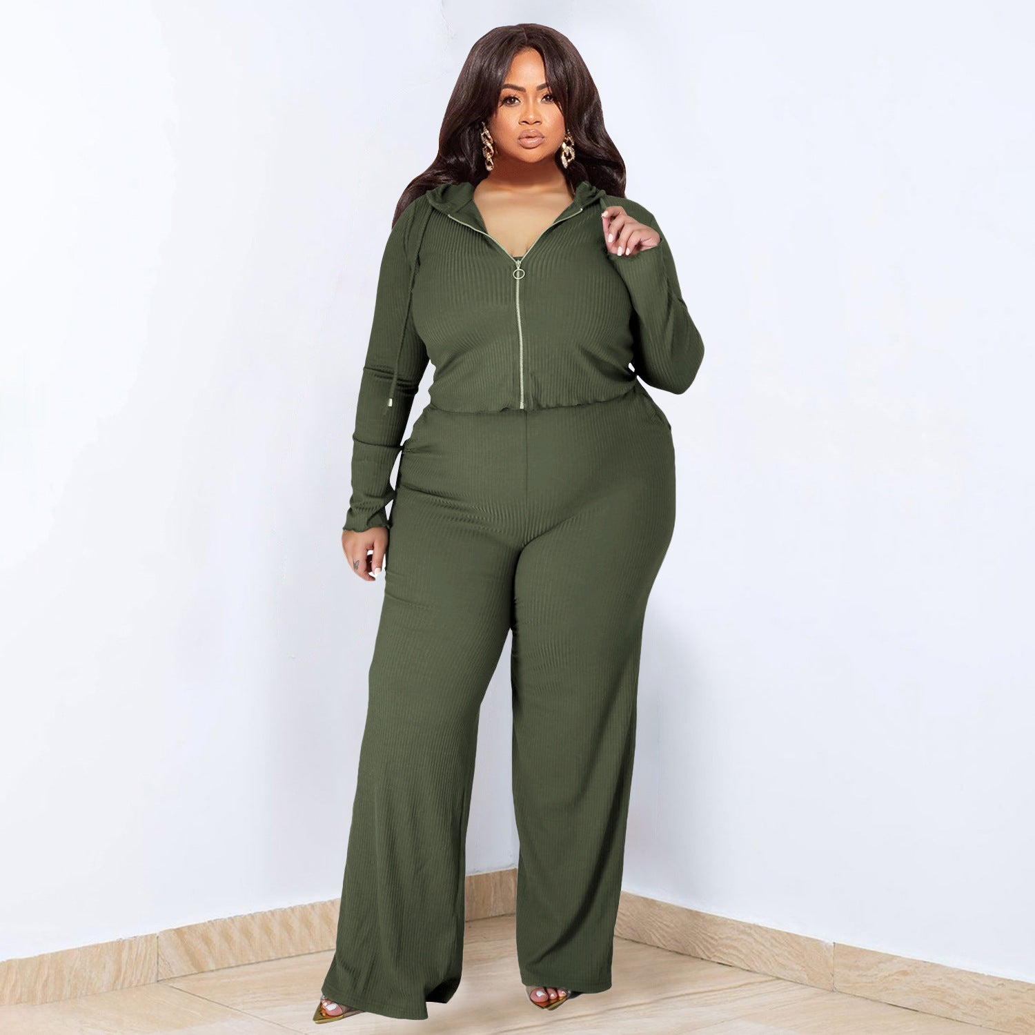 Plus Size Solid Color Three Piece Sporty Set