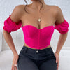 Women Low Cut Sexy Sexy Lacing Ruffle Sleeve Top Boning Corset Waist Short T shirt Women