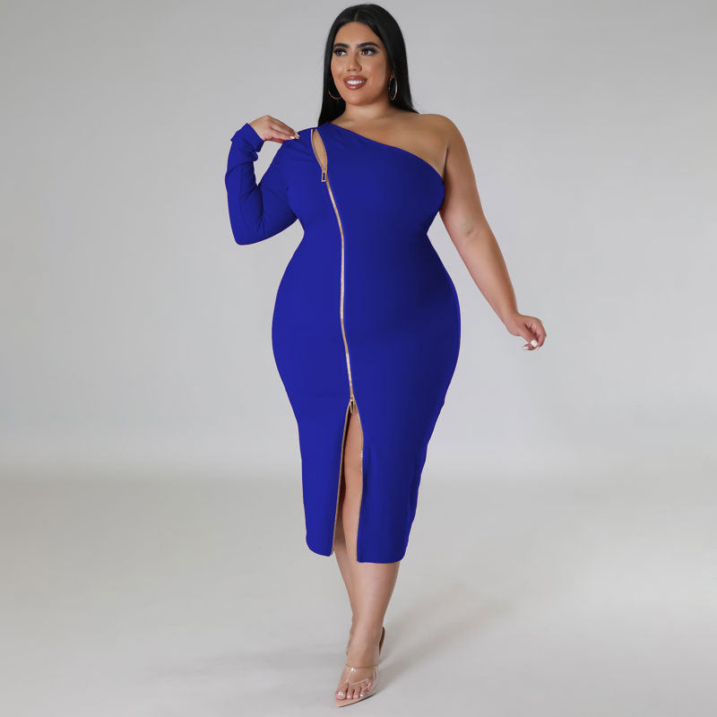 Plus Size Front Zipper Slit Dress