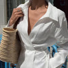 White Linen Long Sleeved Wrap Shirt