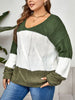 Plus Size Color Block Crew Neck  Sweater