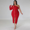 Plus Size Front Zipper Slit Dress